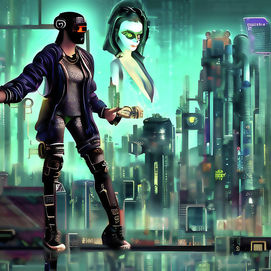 Cyberpunk Woman With A Cityscape Background Digital Art by Alessandro ...