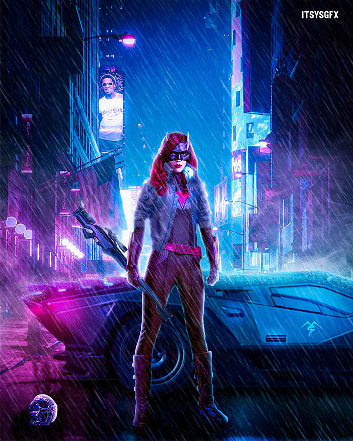 Batman Movie Mixed Media - Cyberpunk x Batwoman Poster by Y S