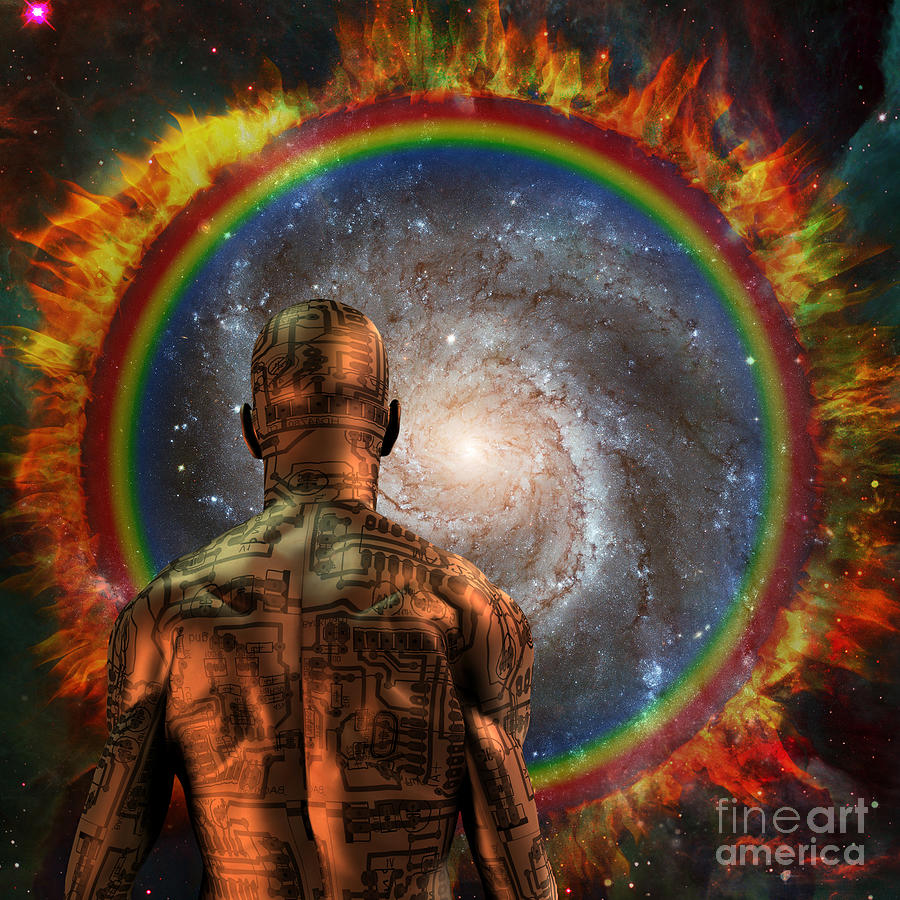 Cyborg before the space portal Digital Art by Bruce Rolff