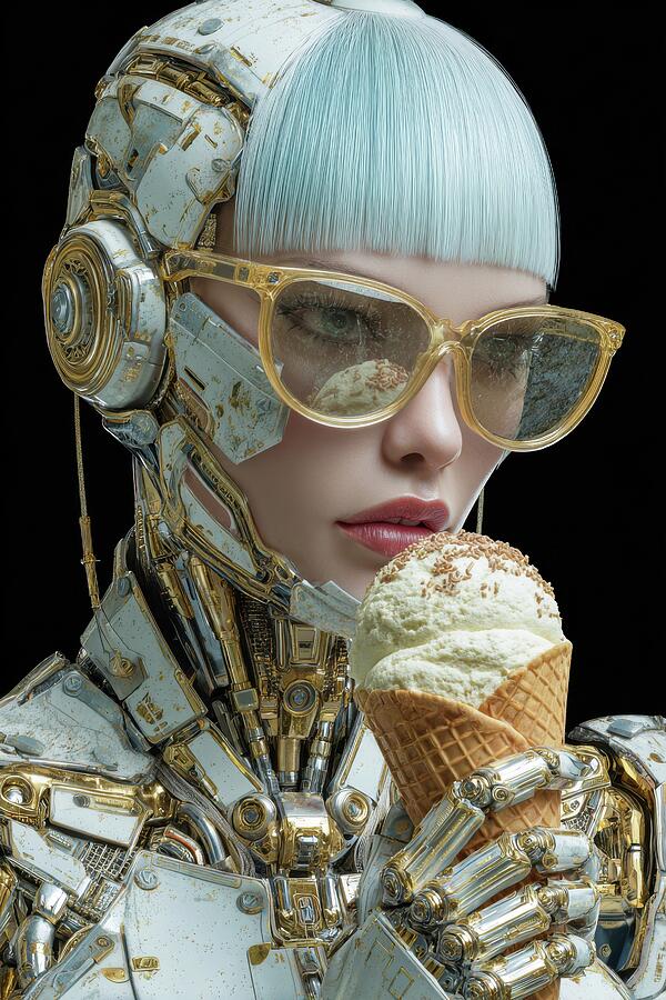 Cyborg Woman with Ice Cream Cone Digital Art by Matthias Hauser