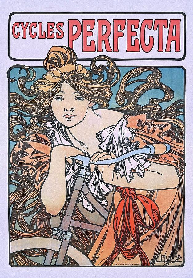 Cycles Perfecta 1902 Mucha Art Poster Painting by Vincent Monozlay