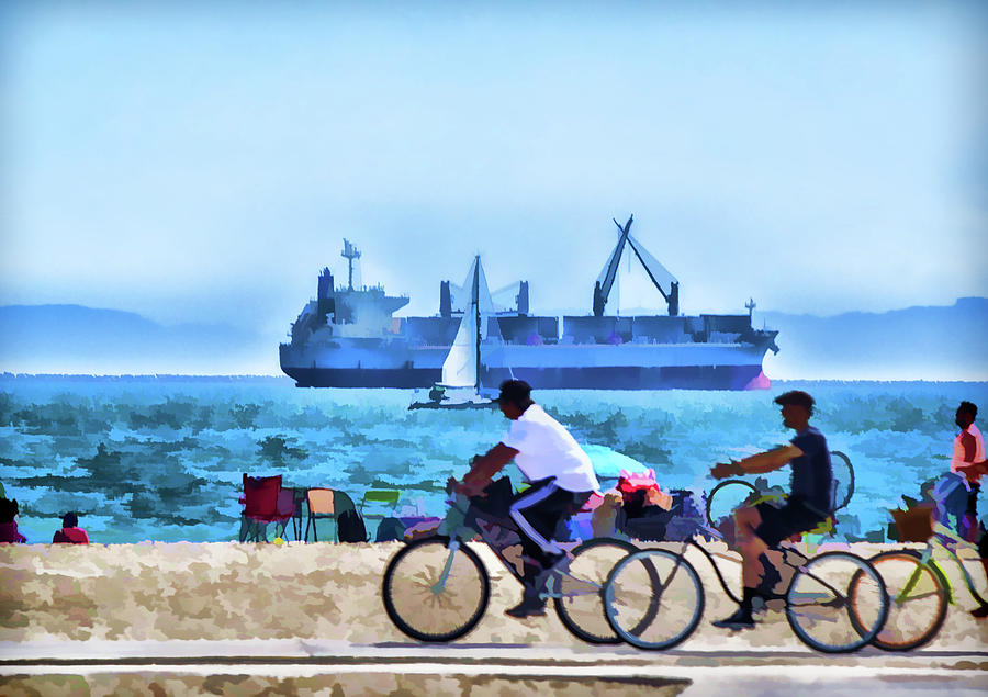 Cycling At The Beach Digital Art