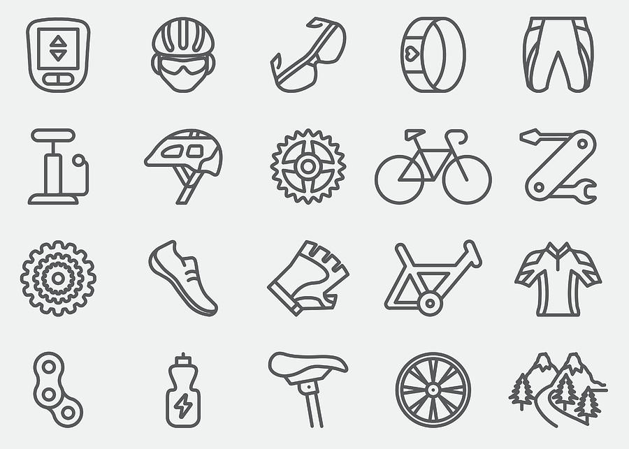 Cycling Line Icons | EPS 10 Drawing by LueratSatichob