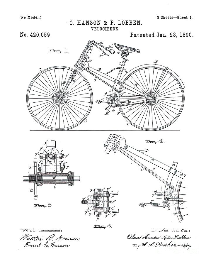 Cycling Patent Bicycle Art Black And White Painting by Stewart Reid ...