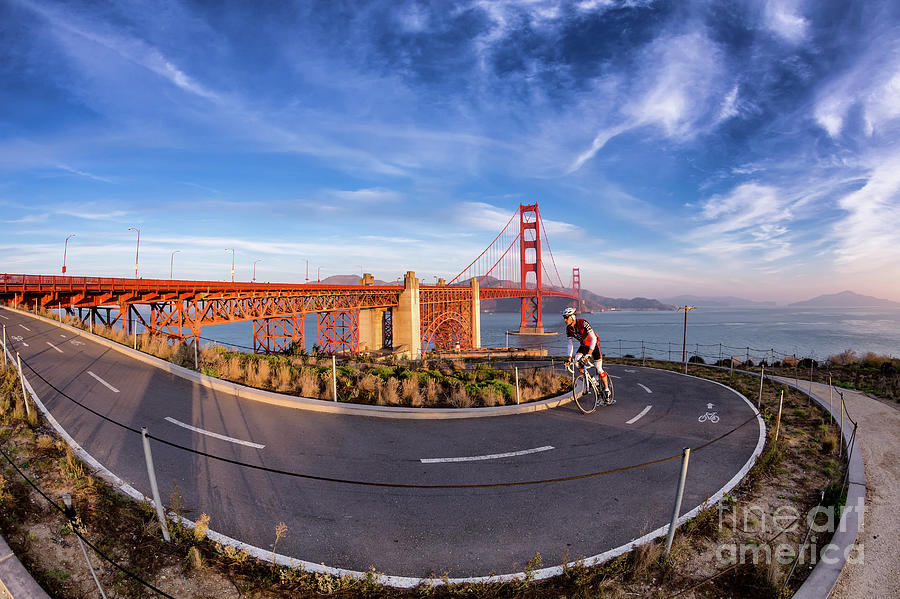 Cyclist and Golden Gate Bridge Photograph by Jerry Fornarotto