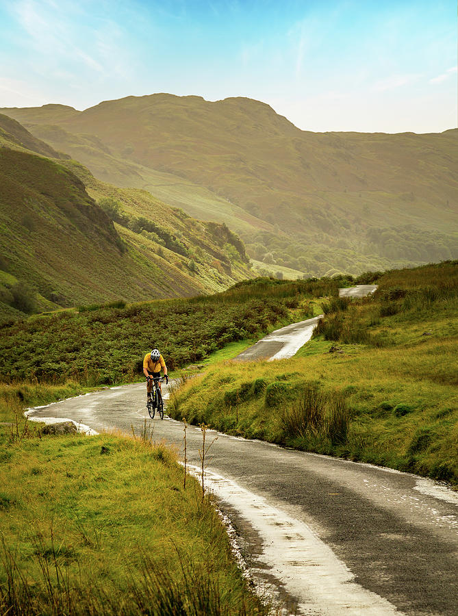 Cyclist On Road From Eskdale On Hardknott Pass Photograph