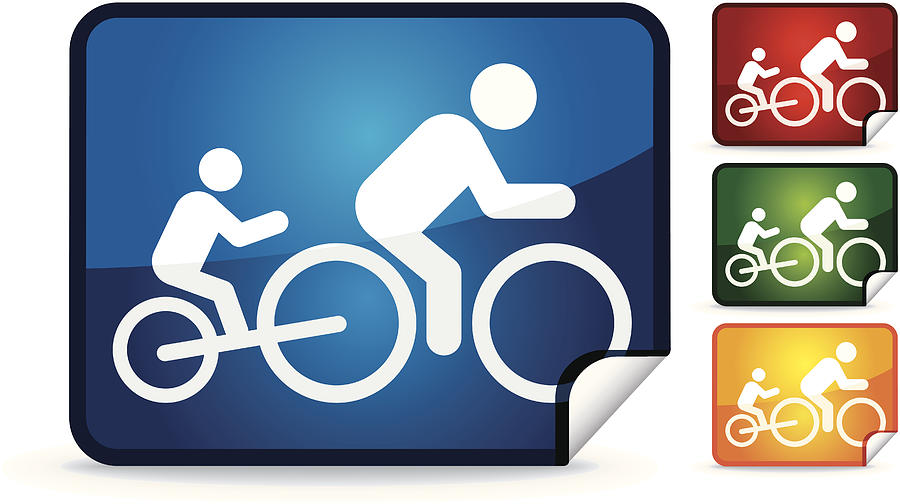 Cyclist with Child | Sticker Collection Drawing by Miteman