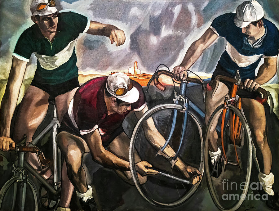 Cyclists by Modesto Ciruelos 1933 Painting by Modesto Ciruelos