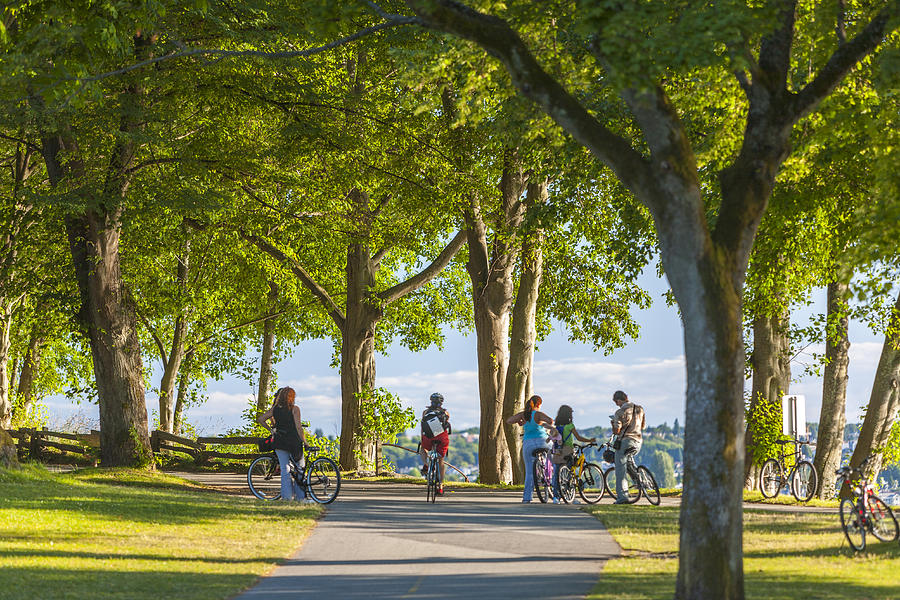 Cyclists in park, Vancouver Photograph by Stuart Dee
