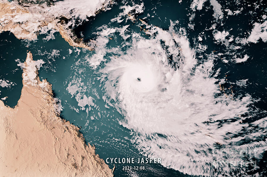 Map Digital Art - Cyclone Jasper 2023 Cloud Map Australia 3D Render Neutral by Frank Ramspott