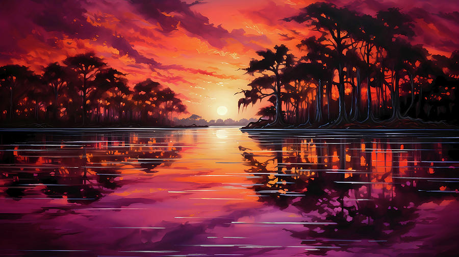 Sunset Digital Art - Cypress and Crimson by Mark Green