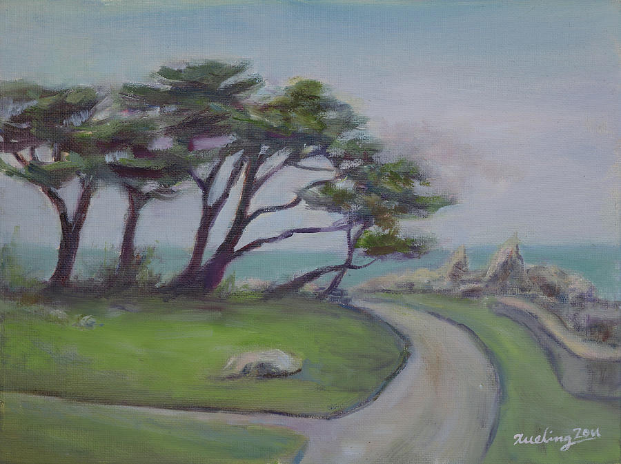 Cypress at Lovers Point Monterey Painting by Xueling Zou