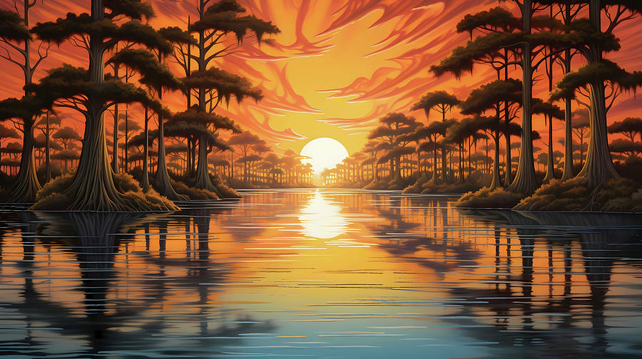 Sunset Digital Art - Cypress Dawn by Mark Green