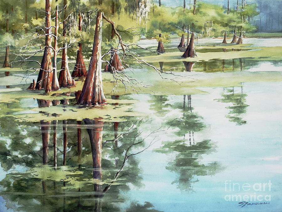 Cypress Lake Painting by Sue Zimmermann