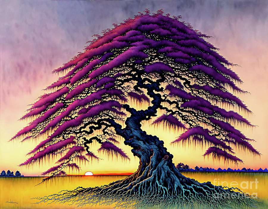 Sunset Digital Art - Cypress Tree by Elisabeth Lucas