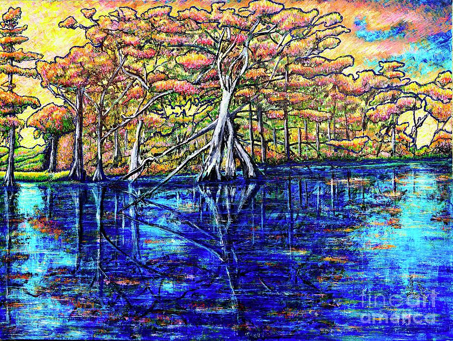 Cypress Tree Painting by Viktor Lazarev