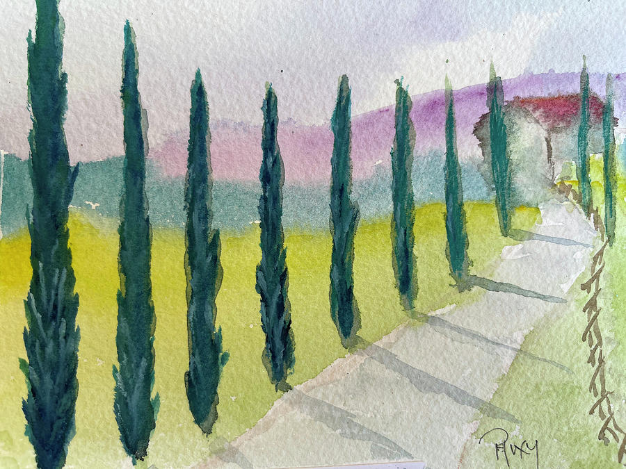 Cypress Trees Landscape Painting by Roxy Rich