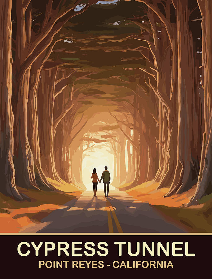 Sunset Digital Art - Cypress Tunnel, CA by Long Shot