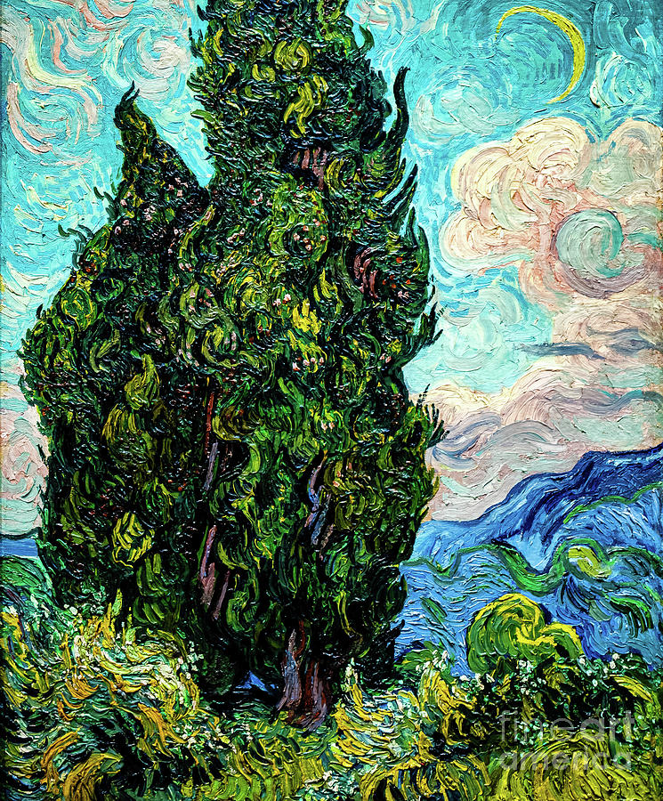 Cypresses 1889 by Van Gogh Painting by Vincent Van Gogh