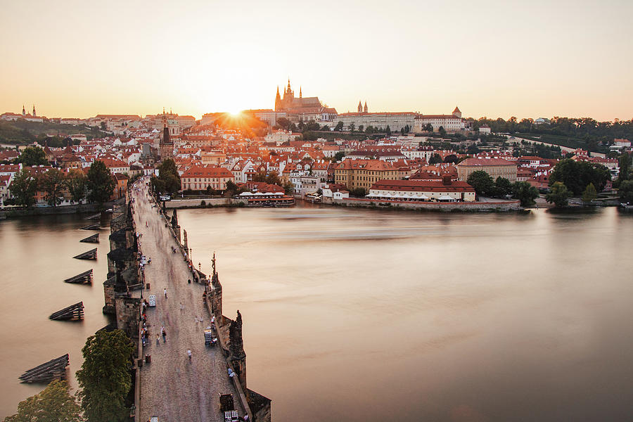Czech Capital City With Charles Bridge At Sunset Photograph