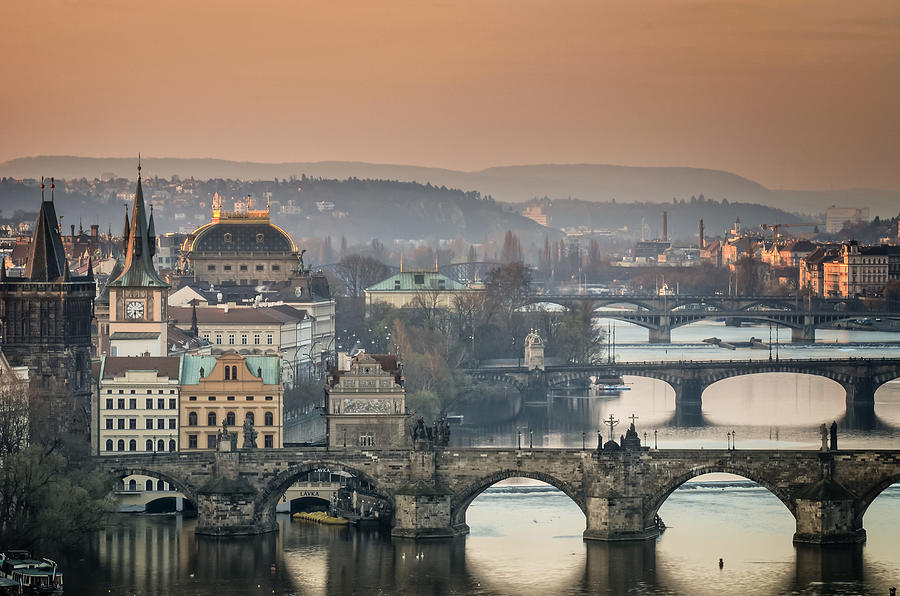 Czech Republic, Prague, cityscape with Charles Bridge at dawn Photograph by Westend61