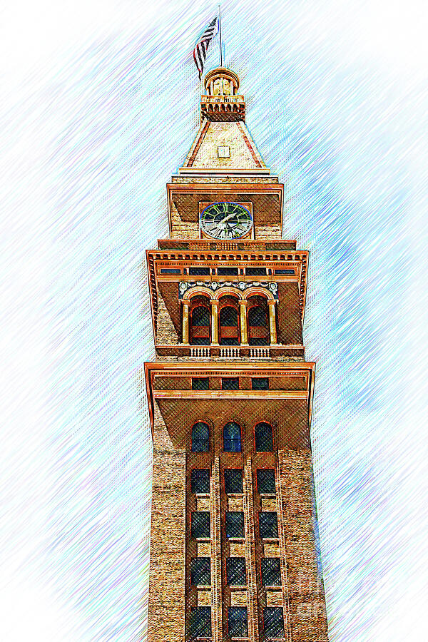 D F Tower Sketched Digital Art by Kirt Tisdale
