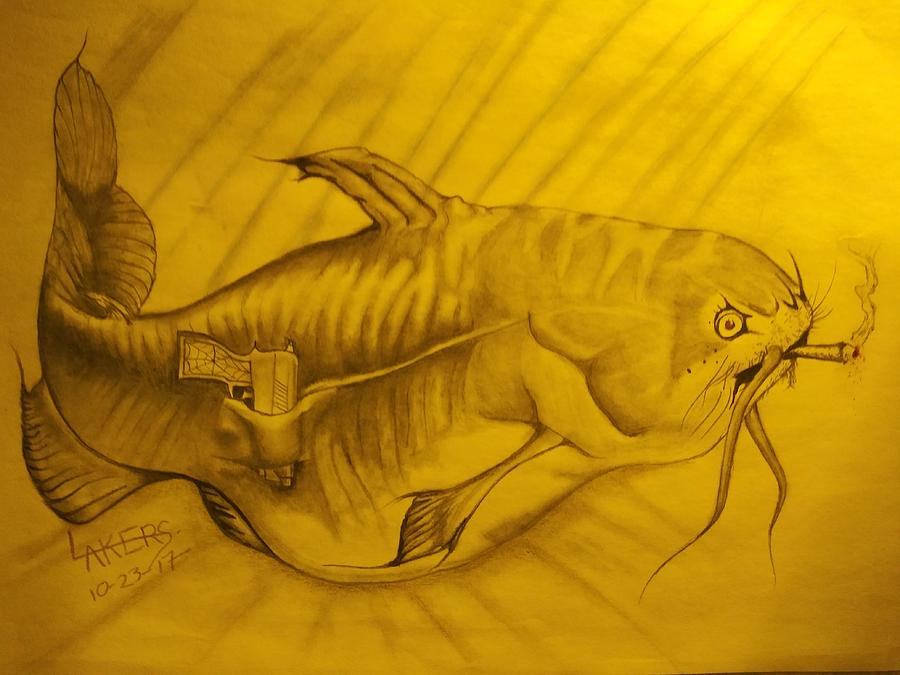 Catfish Drawing - Da Boss by Ryan Lakers