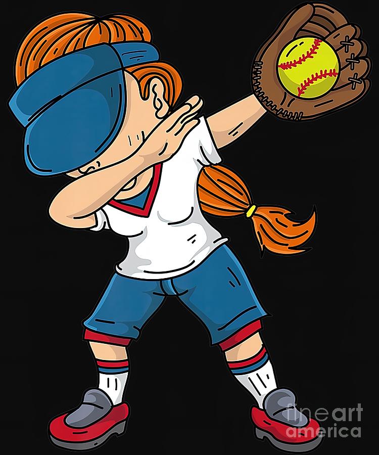 Dabbing Softball Girl Cute Sports Dabber Funny Painting by Stewart Reid ...