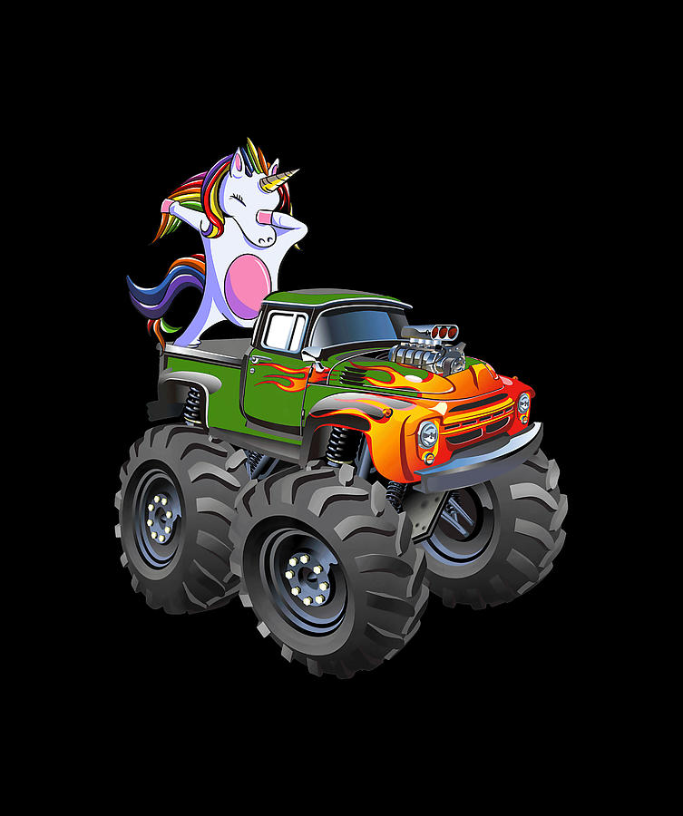 Unicorn Drawing - Dabbing Unicorn Monster Truck Lover Birthday Party Boys T-Shirt by Julien