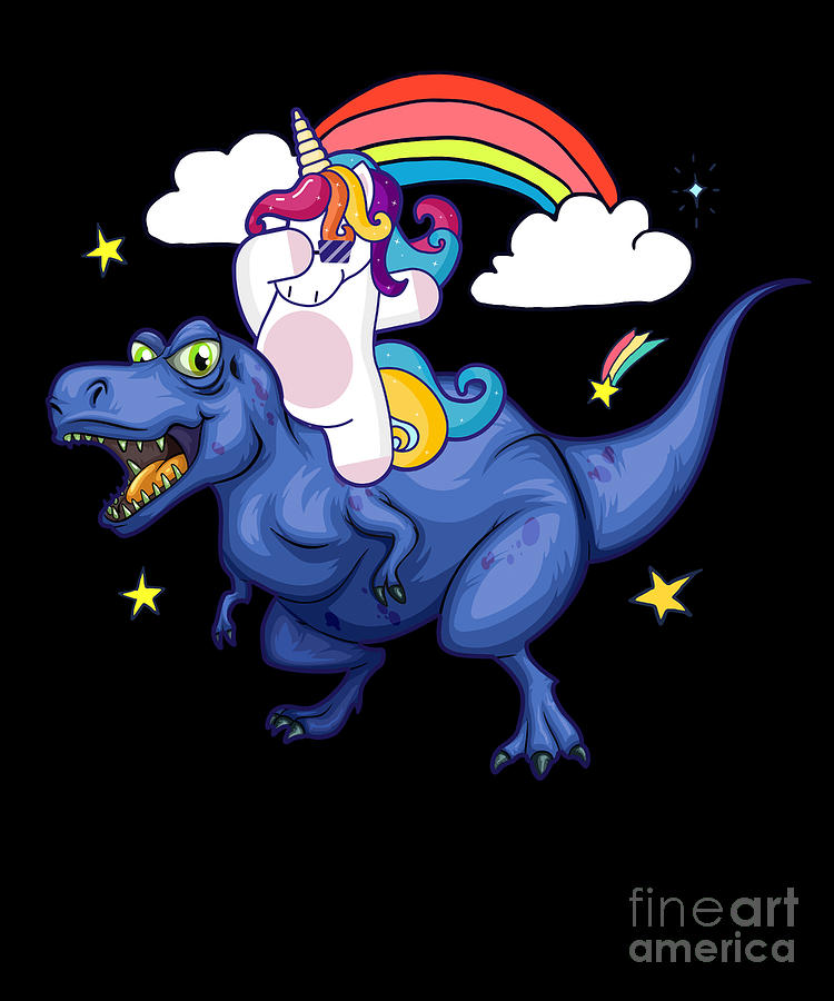 Prehistoric Digital Art - Dabbing Unicorn Tyrannosaurus Rex Dinosaur Rainbow by Thomas Larch