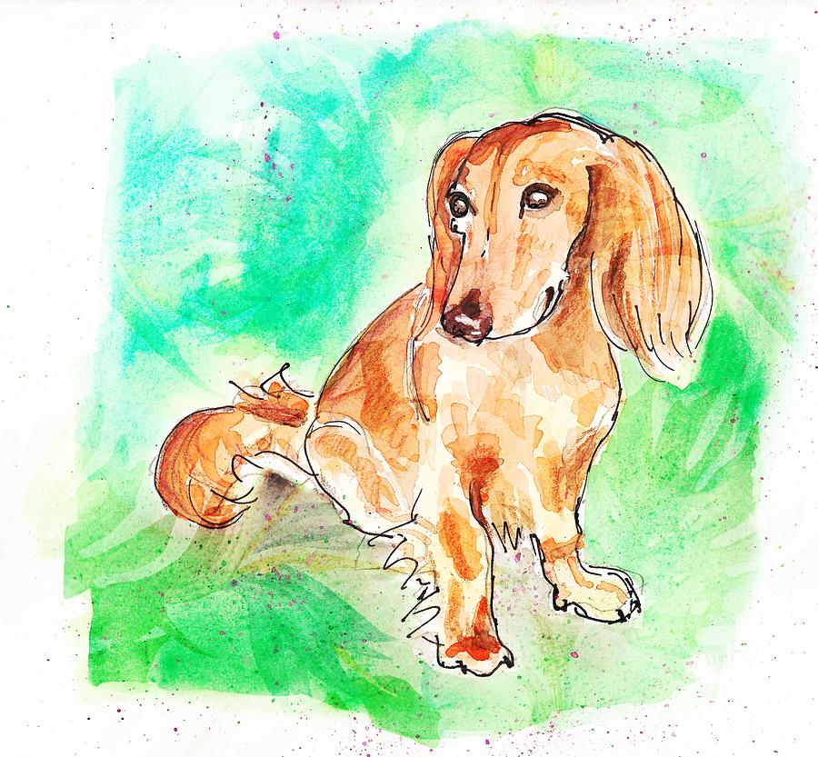 Dachshund in the Forest Painting by Zelda Tessadori