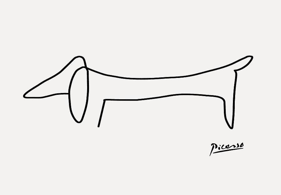 Sketch Line-Art Art T-Shirt Dog Pablo Picasso Dachshund Wiener Dog 