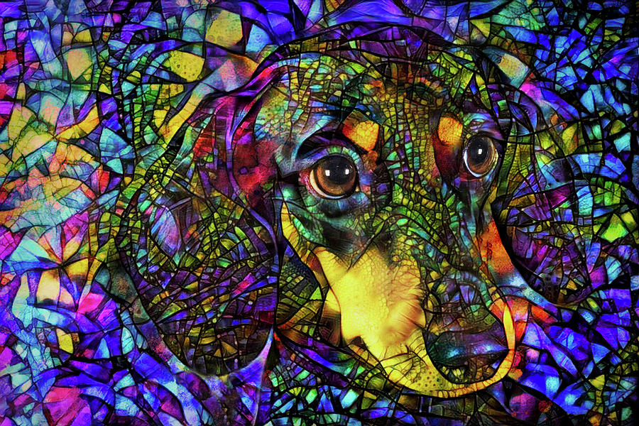Dachshund Stained Glass - Colorful Weiner Dog Art Digital Art by Peggy Collins