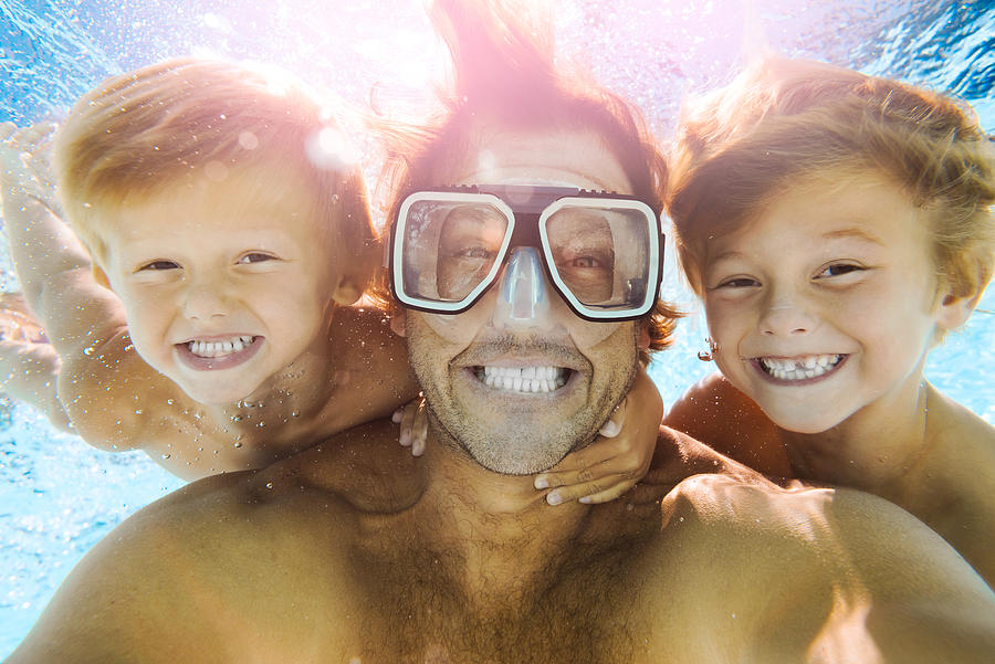 Dad and Sons Having Fun Doing A Selfie Underwater Photograph by MichaelSvoboda