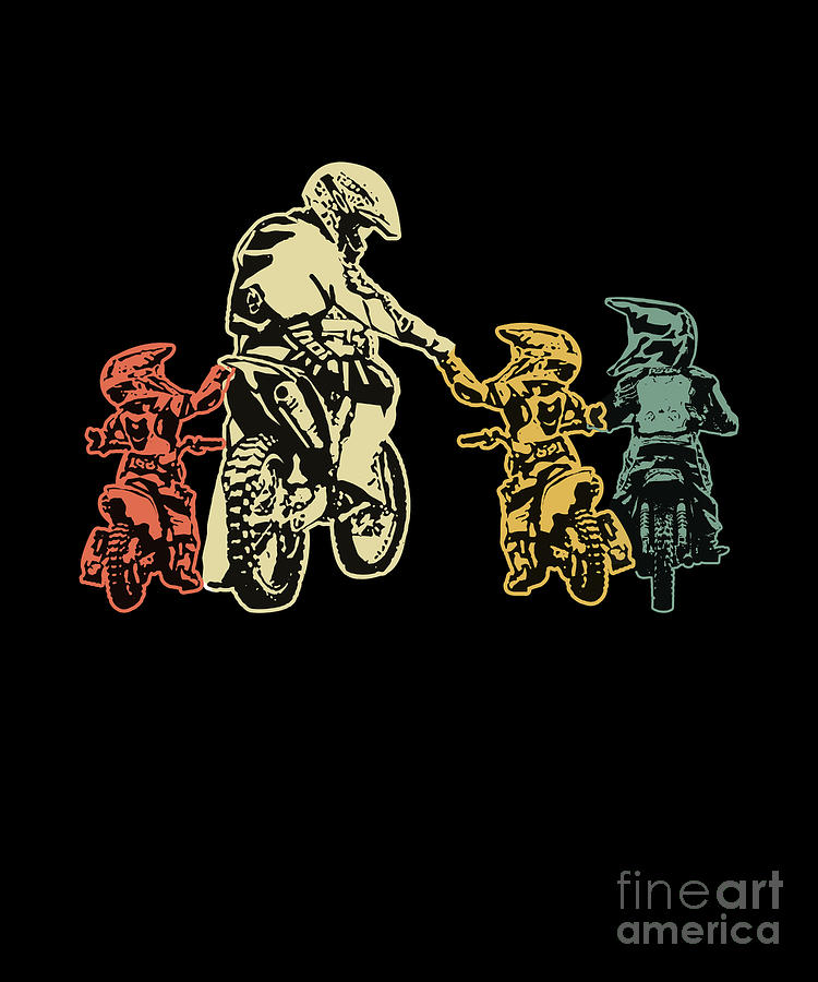 Dad Daddy Motorcycle Motocross Gift Father And Three Sons Vintage Digital Art By Thomas Larch