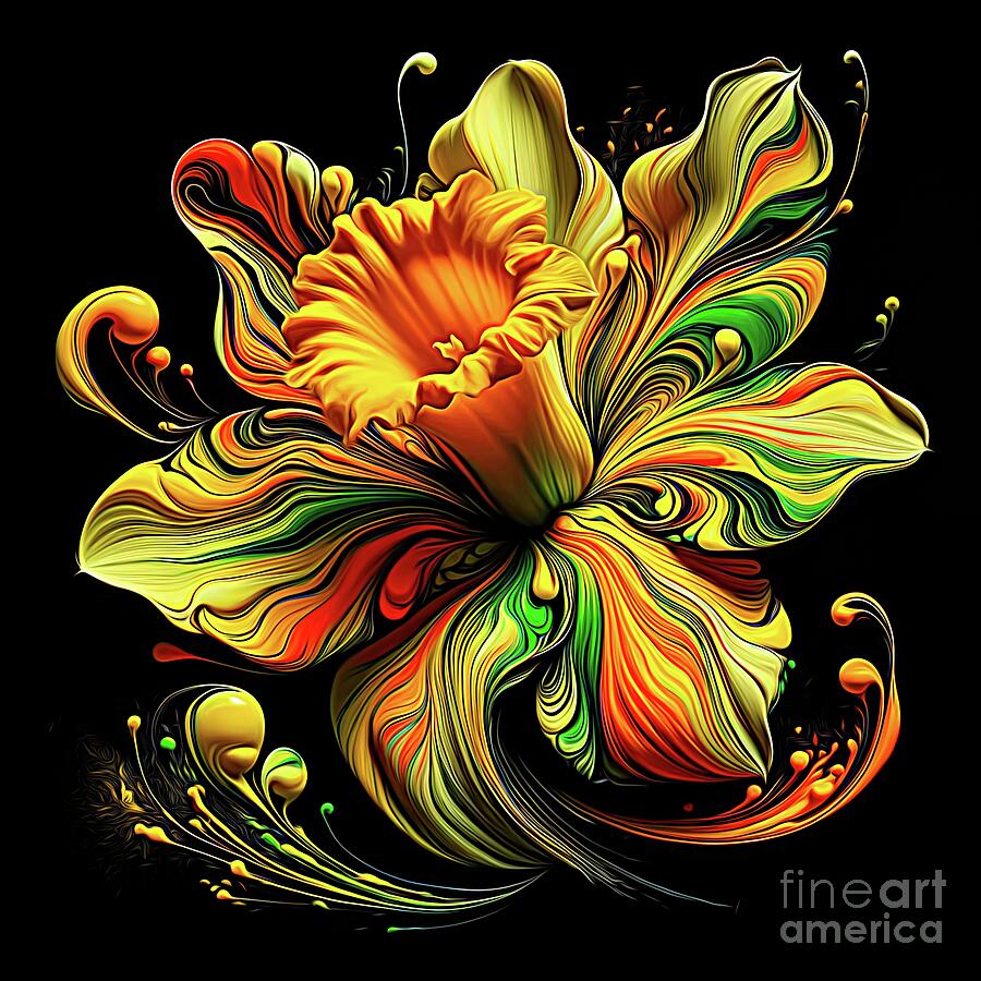 Flower Digital Art - Daffodil Abstract Expressionism by Rose Santuci-Sofranko