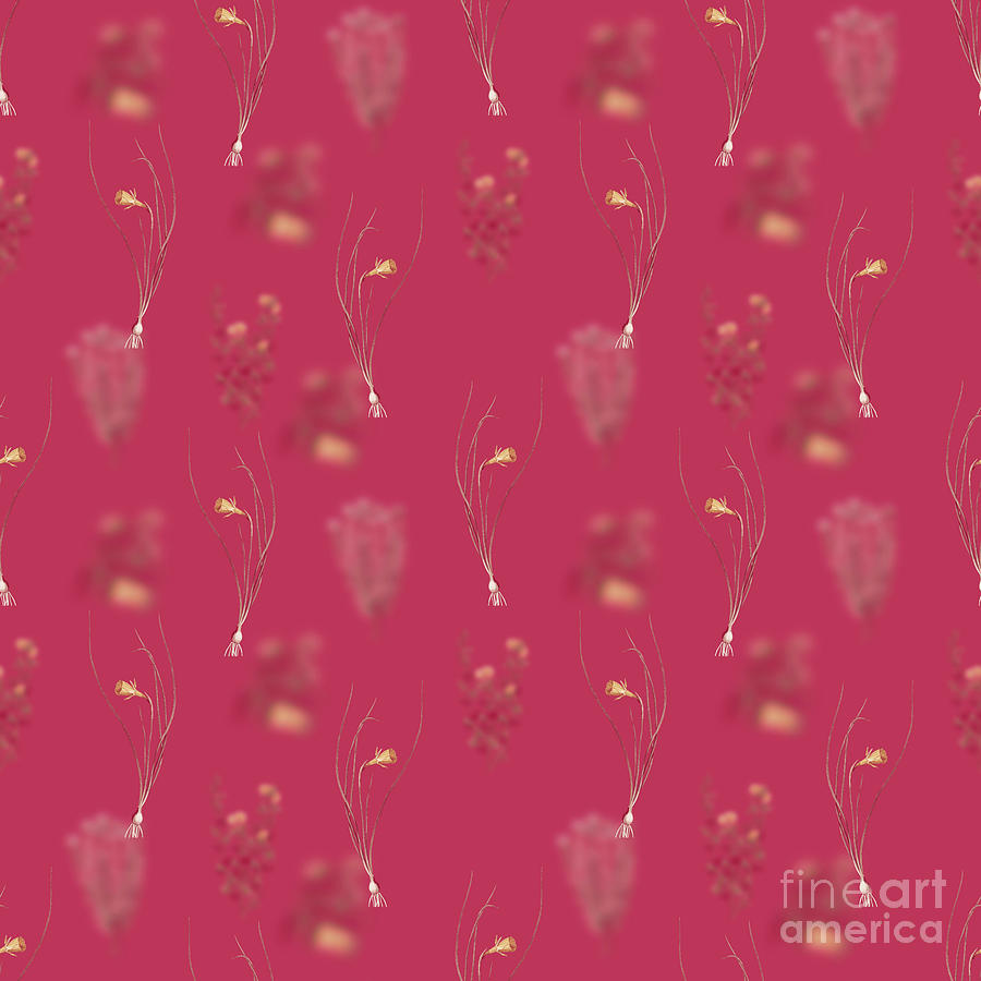 Vintage Mixed Media - Daffodil Botanical Seamless Pattern in Viva Magenta n.0900 by Holy Rock Design