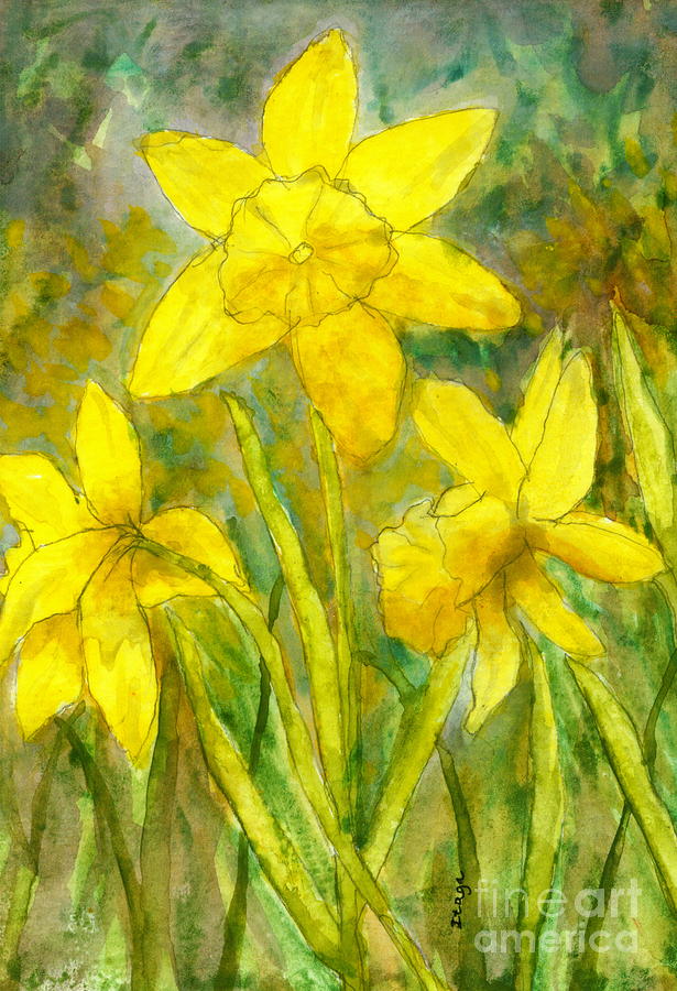 Daffodils Painting - Daffodil Flowers Watercolor Painting by Itaya Lightbourne Daffodils Painting - Daffodil Flowers Watercolor Painting by Itaya Lightbourne