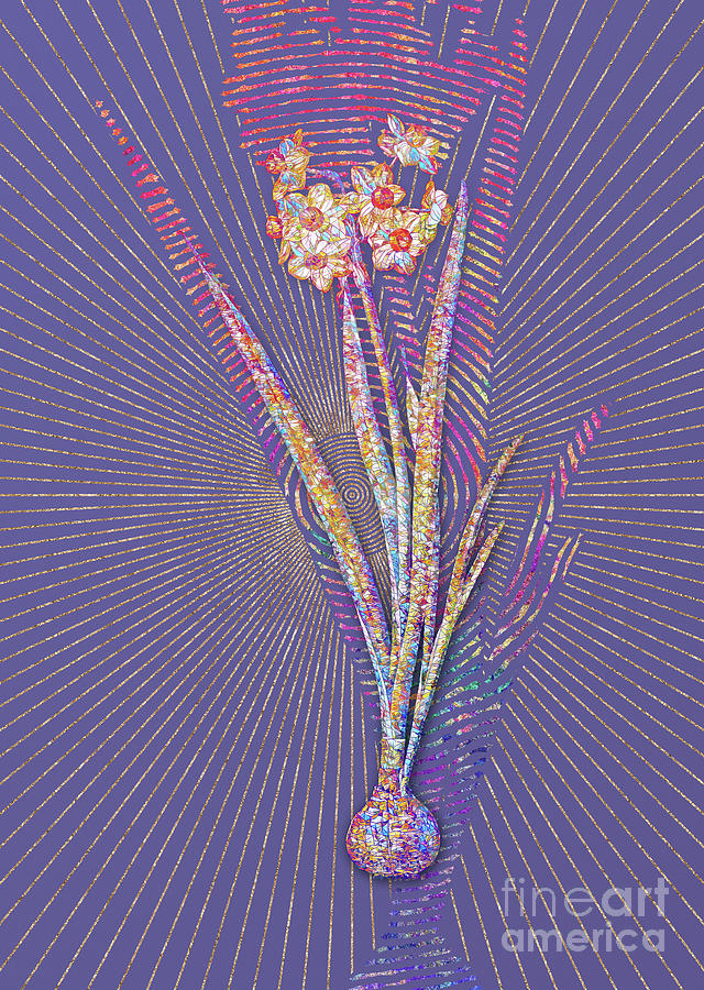 Daffodil Mosaic Botanical Art on Veri Peri n.0130 Mixed Media by Holy Rock Design