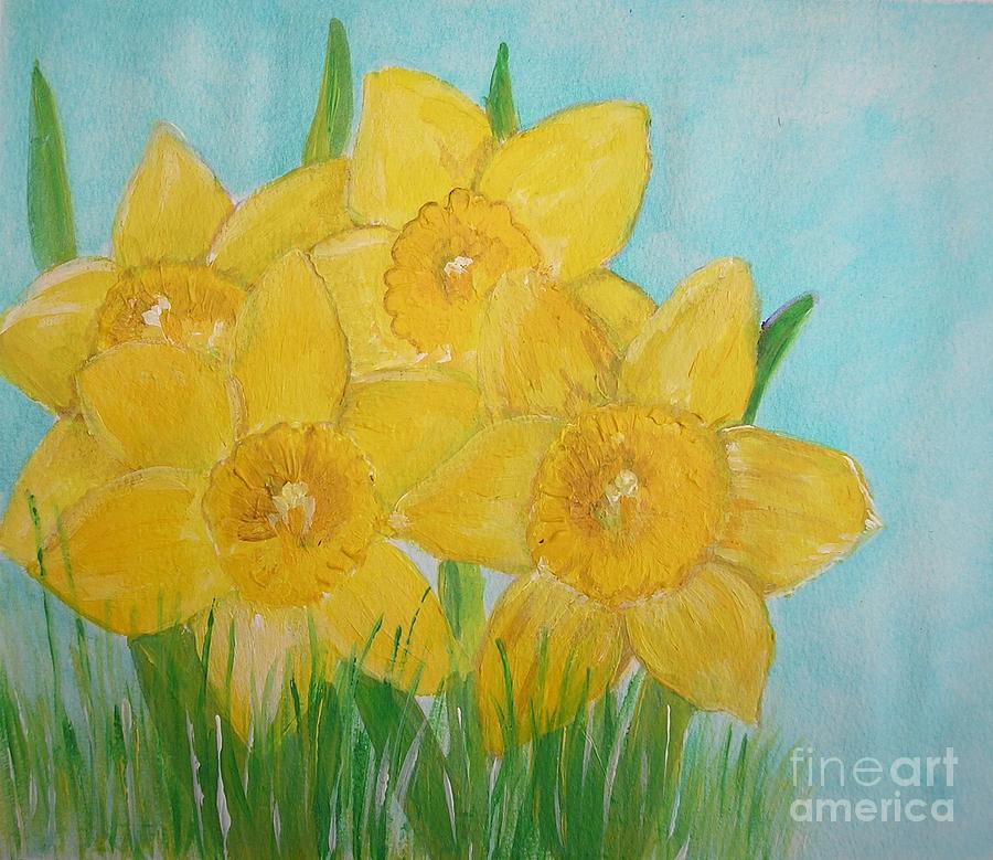 Daffodil Quartet section Painting by Karen Jane Jones