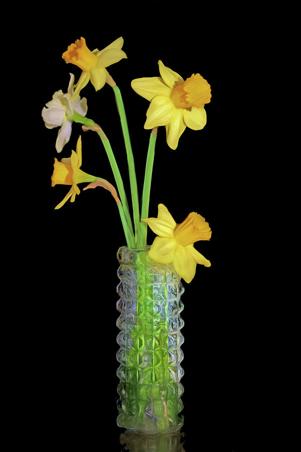 Spring Photograph - Daffodils - Crystal Vase by Nikolyn McDonald