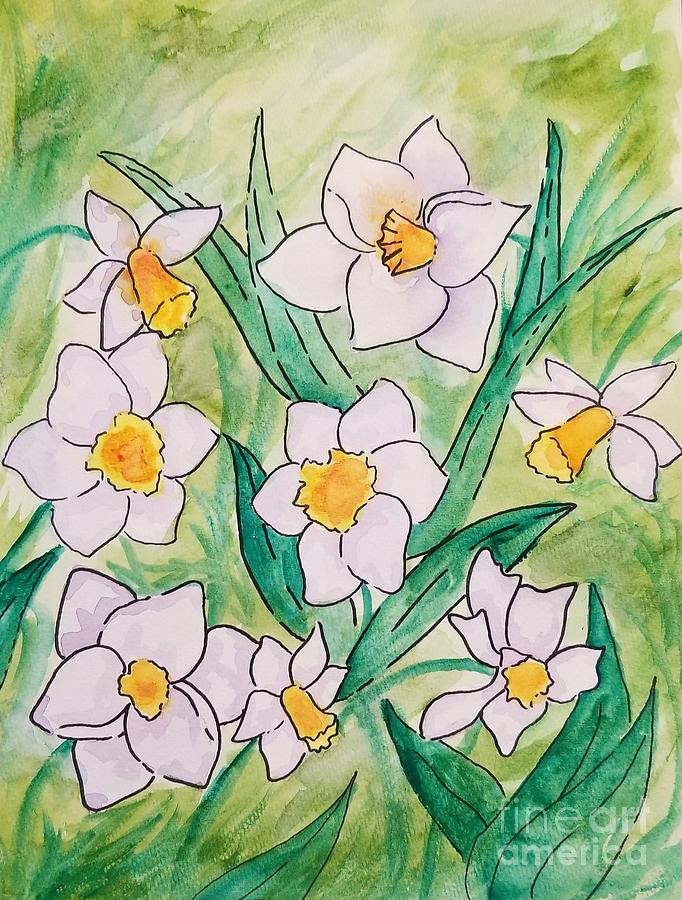Daffodils in Watercolor Painting by Expressions By Stephanie