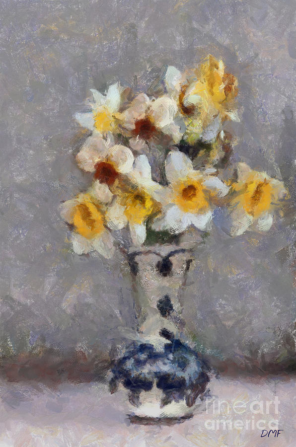 Daffodils in a Dutch vase Painting by Dragica Micki Fortuna