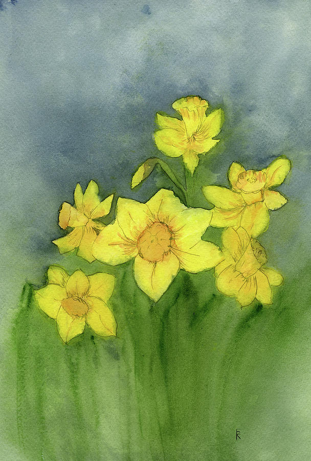 Daffodils in the Woods Painting by Elizabeth Reich