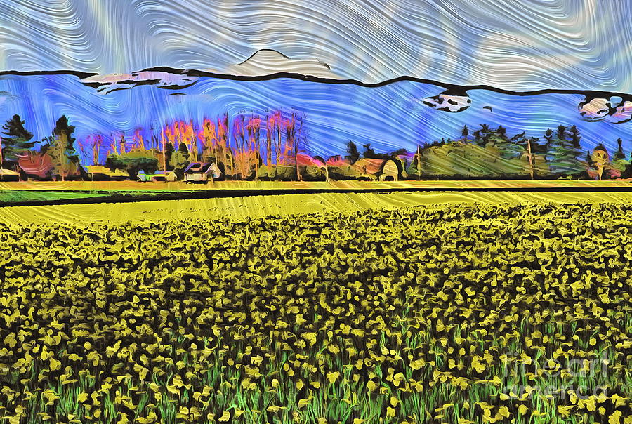 Daffodils on a Mount Vernon Farm - Stained Glass Version Photograph by Sea Change Vibes