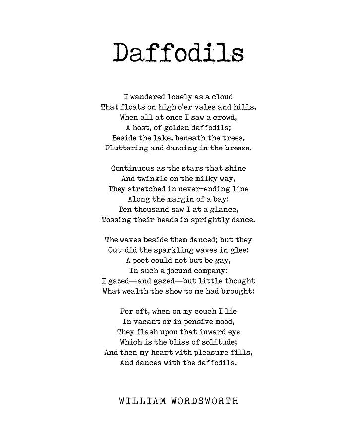 Daffodils - William Wordsworth Poem - Literature - Typewriter Print 2 Digital Art
