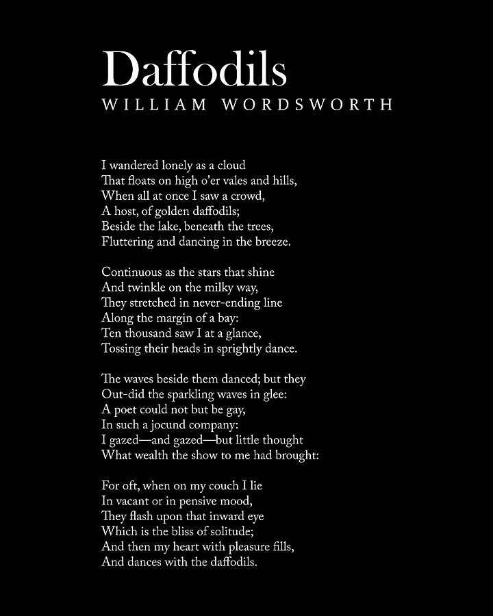 Daffodils - William Wordsworth Poem - Literature - Typography Print 1 - Black Digital Art by Studio Grafiikka
