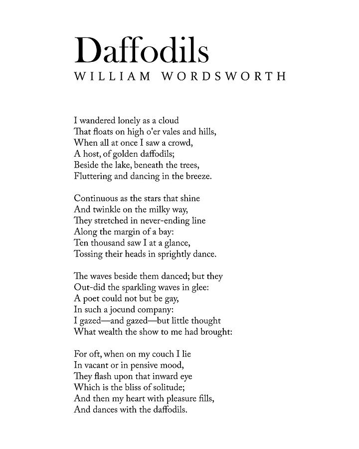 Nature Digital Art - Daffodils - William Wordsworth Poem - Literature - Typography Print 1 by Studio Grafiikka