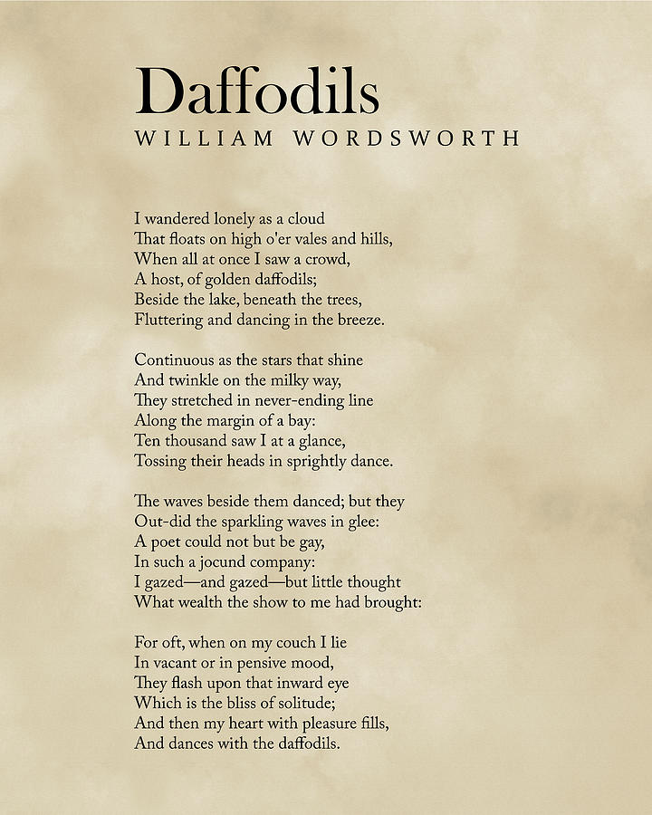 Daffodils - William Wordsworth Poem - Literature - Typography Print 1 - Vintage Digital Art