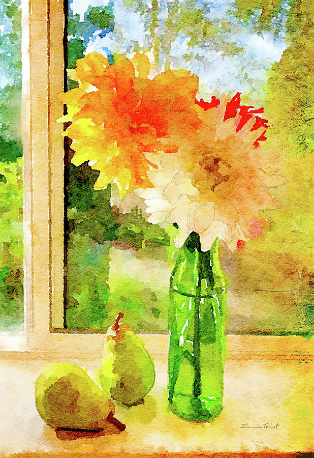 Dahlias and Pears in our Window Digital Art by Sherrie Triest